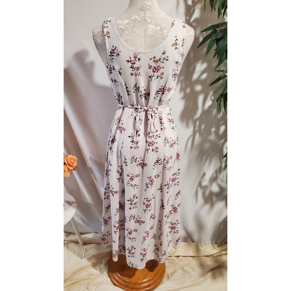 Vtg 90s Floral Micro Gingham Check Cottagecore Tieback Midi Dress Size 8 Fairy - Picture 3 of 9